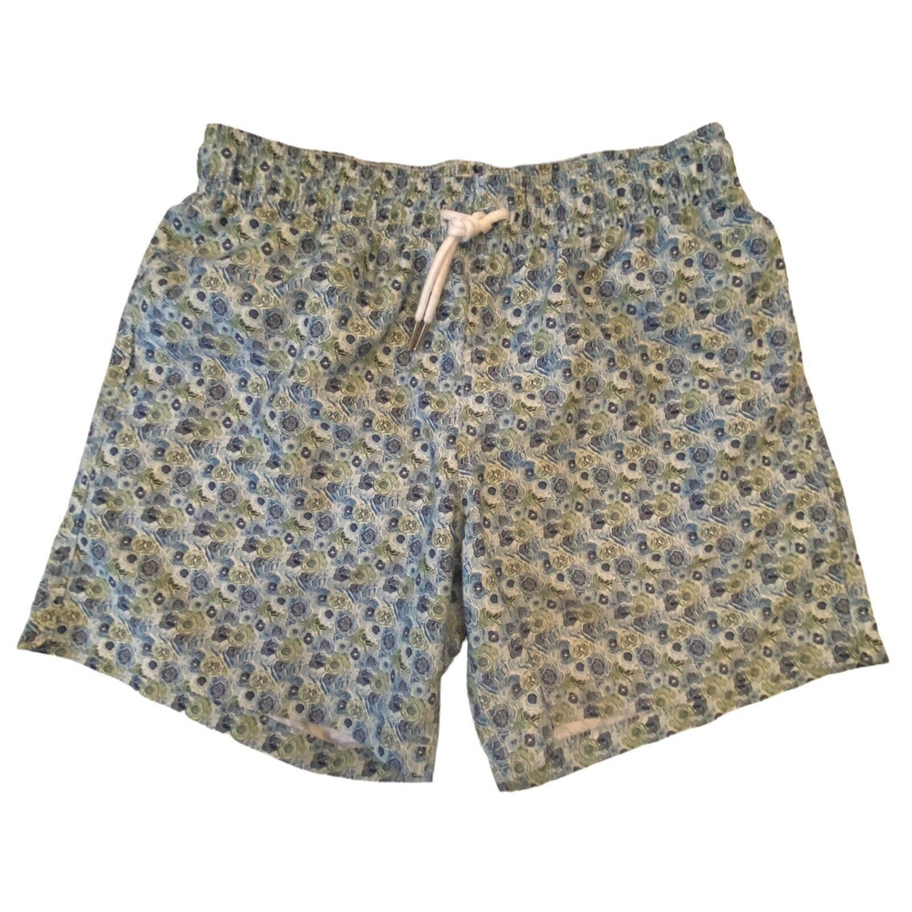 Slate & Stone Men’s Cabo Swimsuit Shorts Med Blue Green Floral 6” Poly Pockets